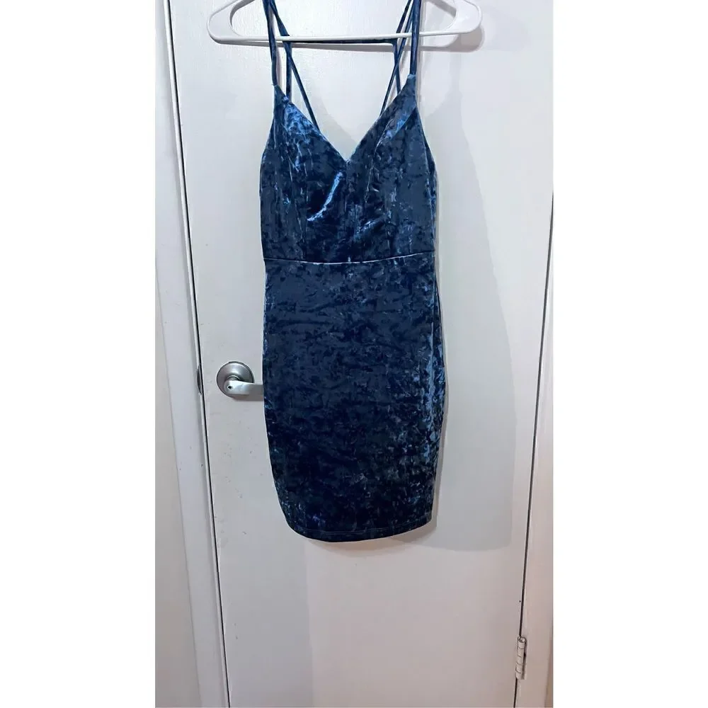 JODI KRISTOPHER BLUE VELOUR SPAGHETTI TOP DRESS JUNIORS SIZE 3